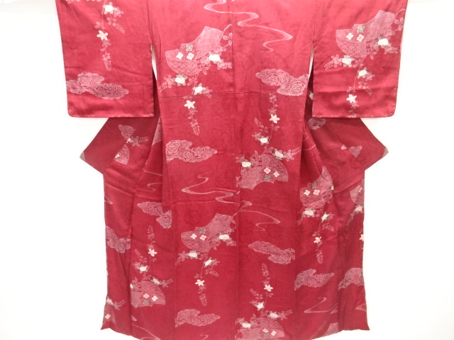 JAPANESE KIMONO / ANTIQUE KIMONO / SILK / MON KINSHA / CLOUD & PLANTS